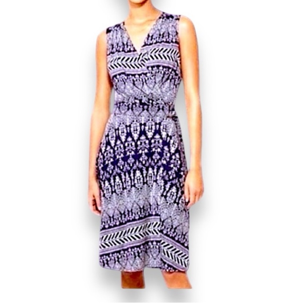 TORY BURCH Silk Blend Wrap Dress Ivory & Purple Tribal Print SZ Sm Petite
